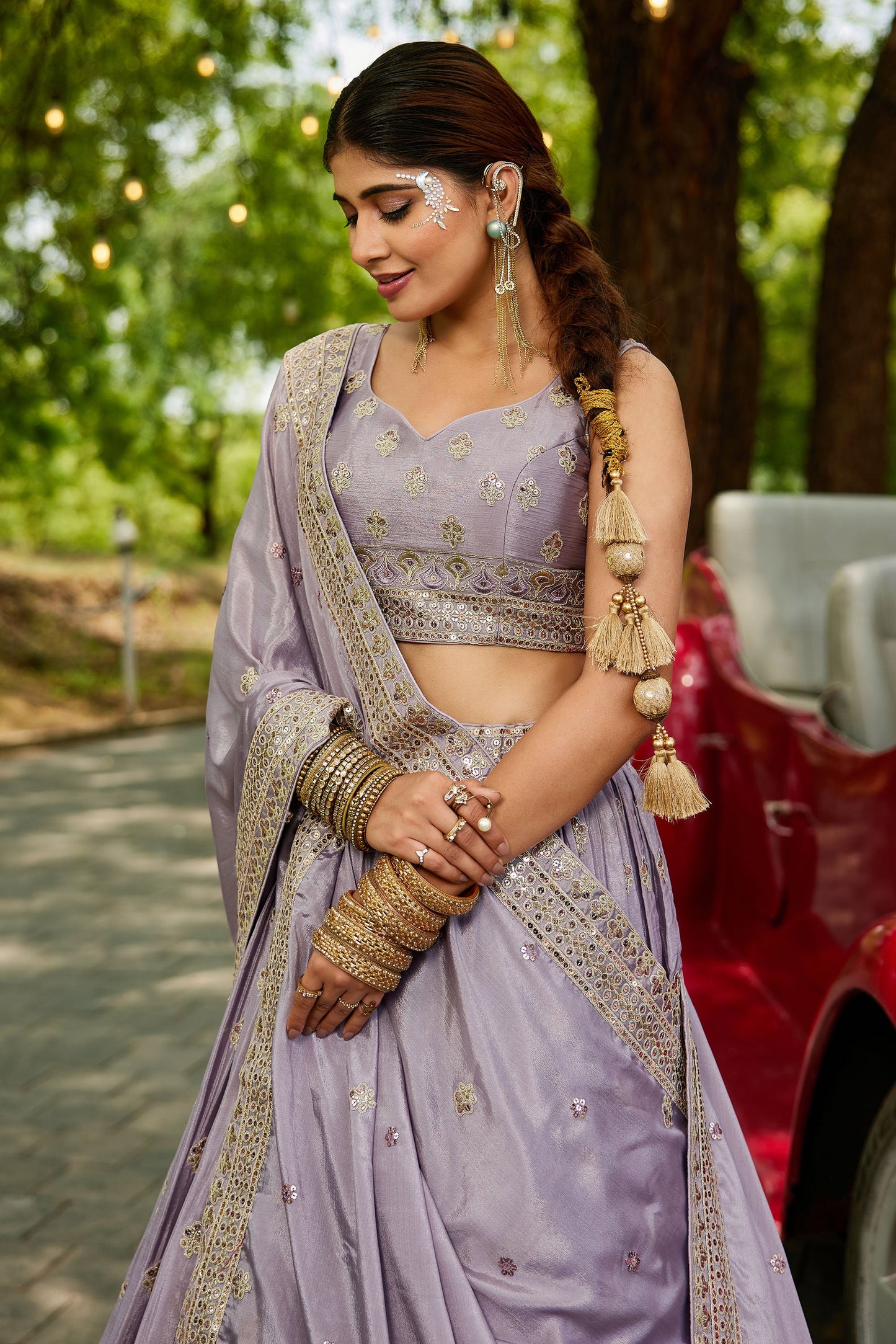 Mauve colour Chiffon Sequins embroidery Lehenga choli & Dupatta