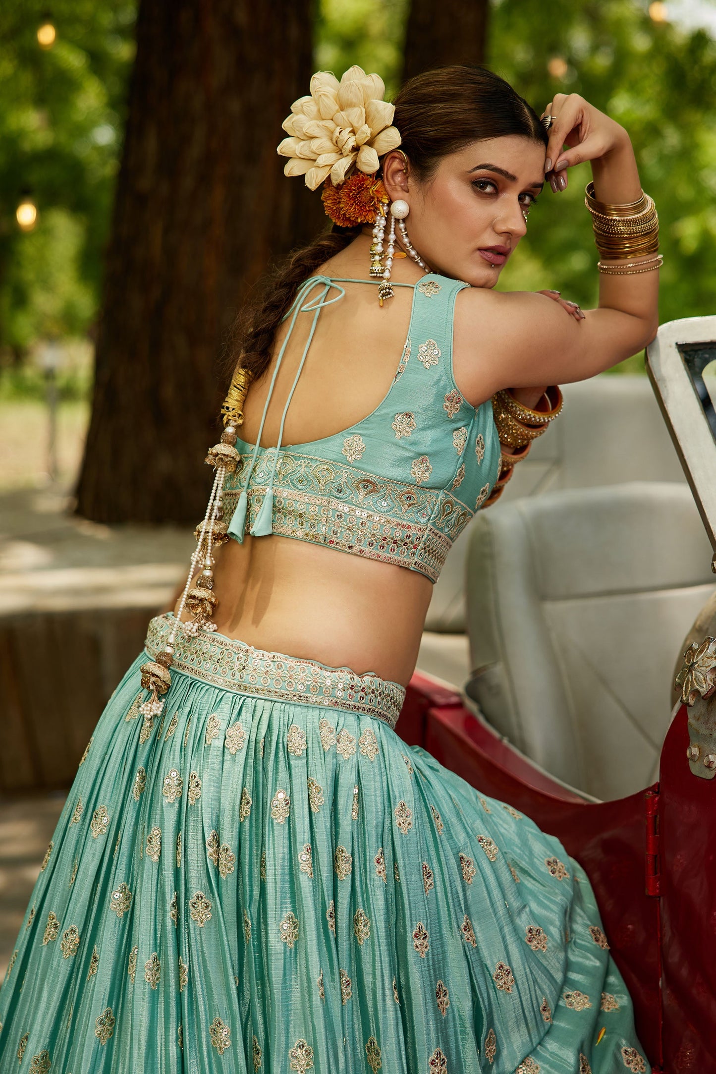 Sea green colour Chiffon Sequins embroidery Lehenga choli & Dupatta