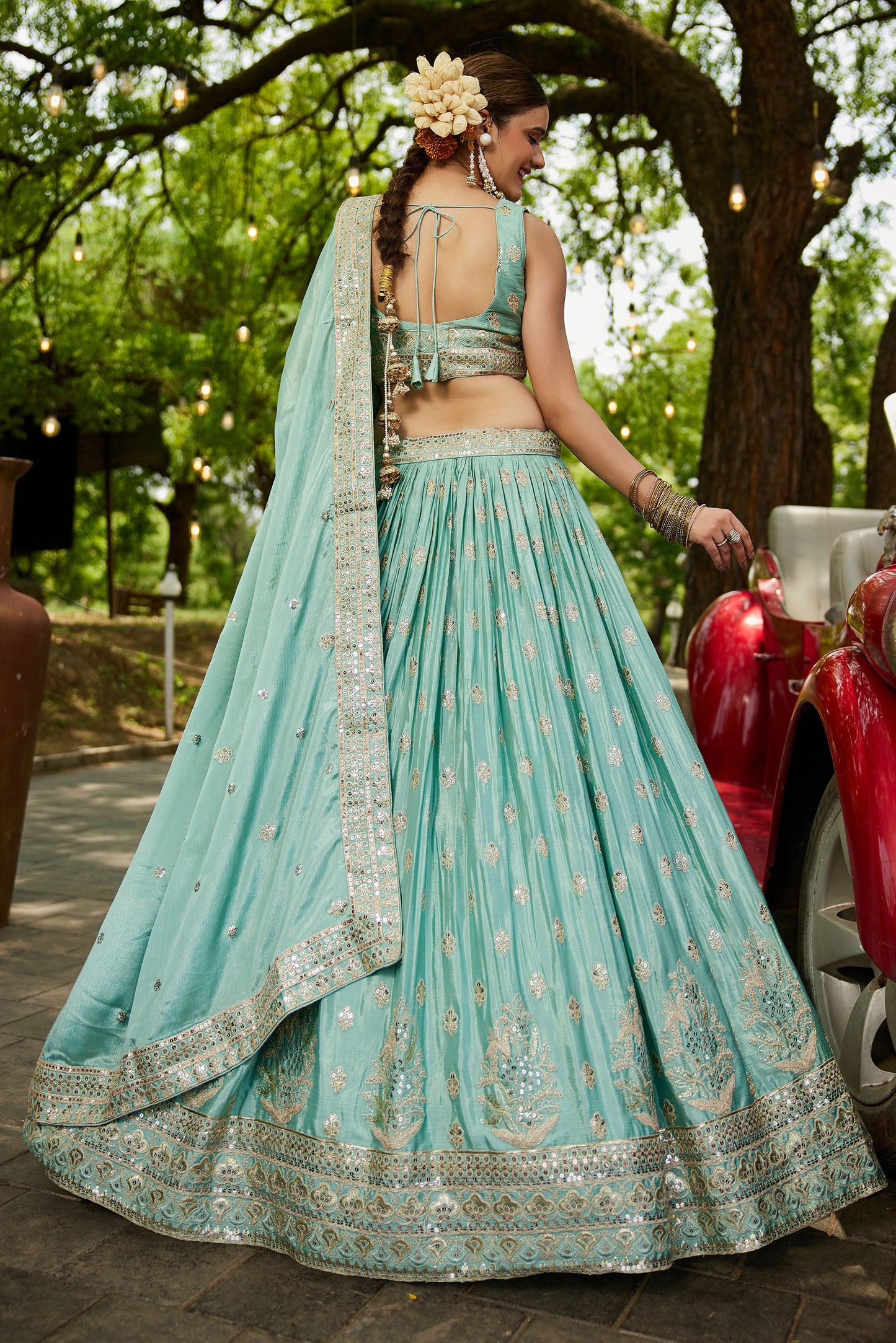 Sea green colour Chiffon Sequins embroidery Lehenga choli & Dupatta