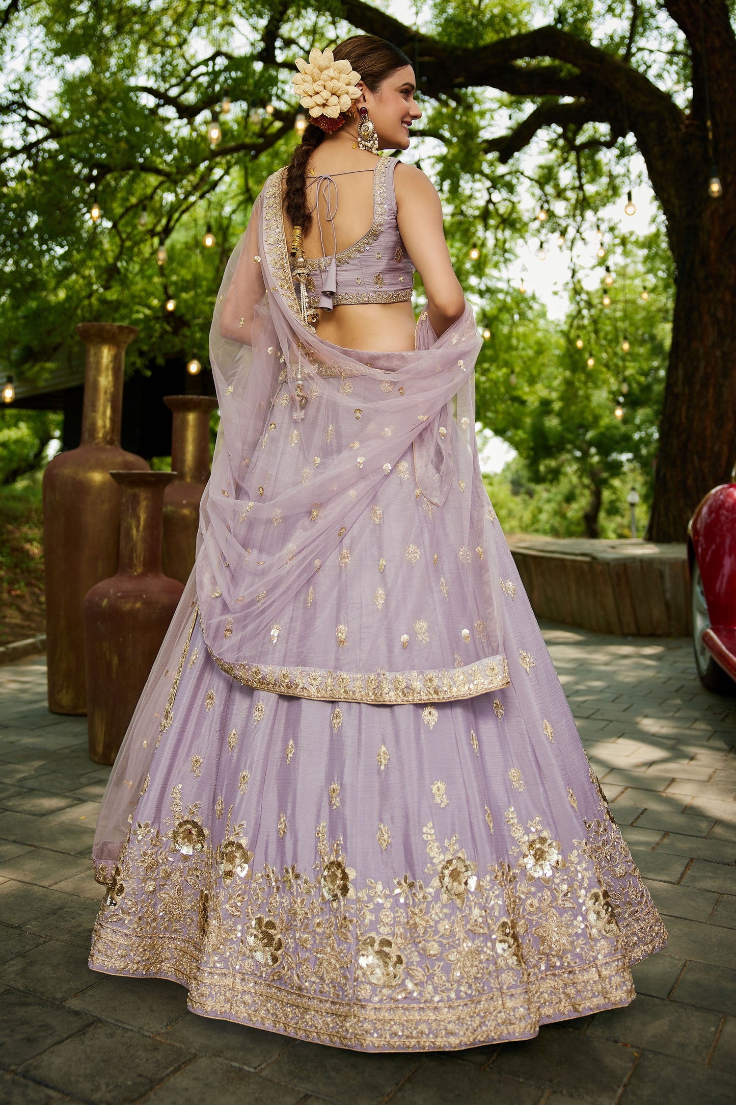 Mauve colour Chinnon Sequins embroidery Lehenga choli & Dupatta