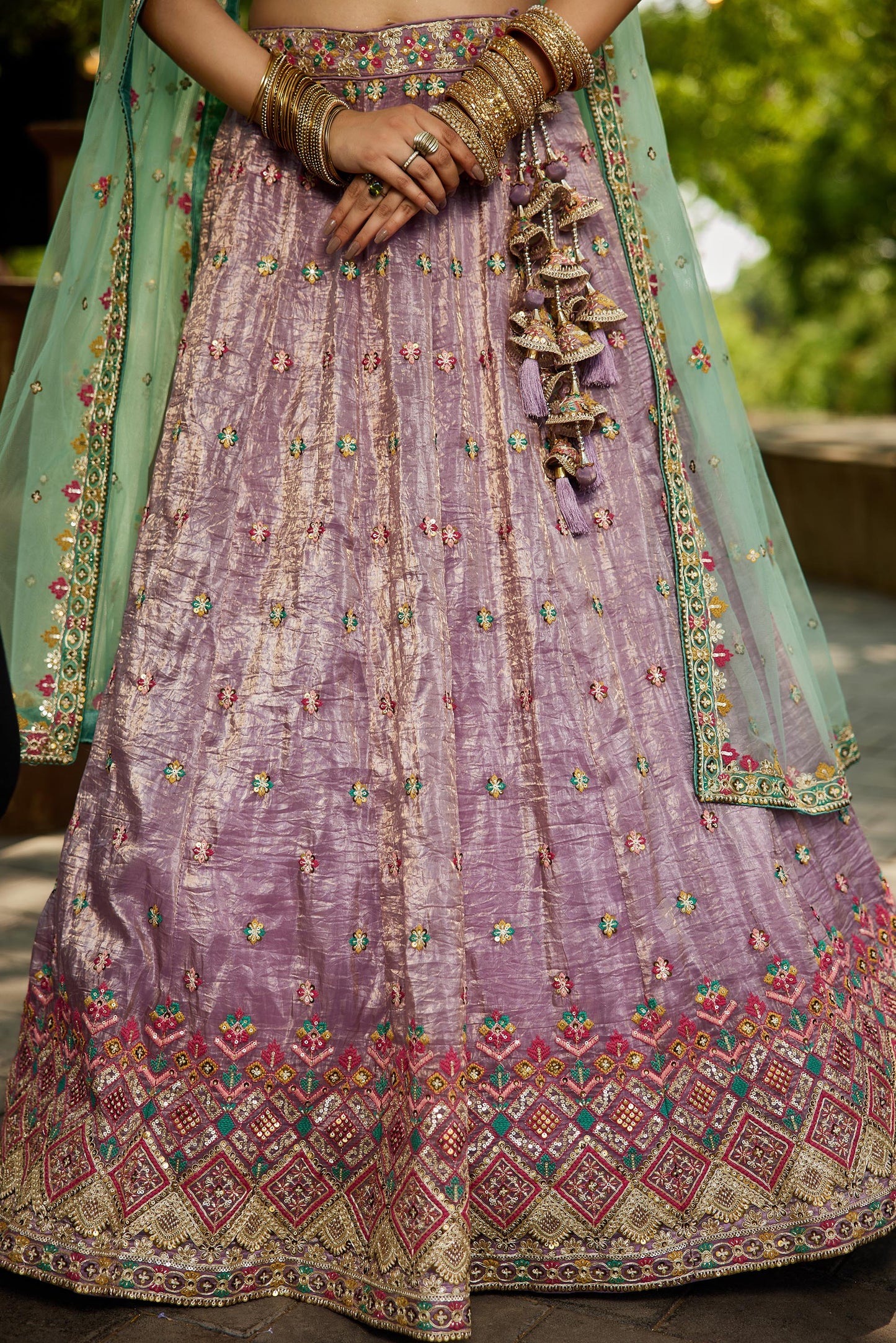 Lavender colour Tissue Sequinse embroidery Lehenga choli & Dupatta