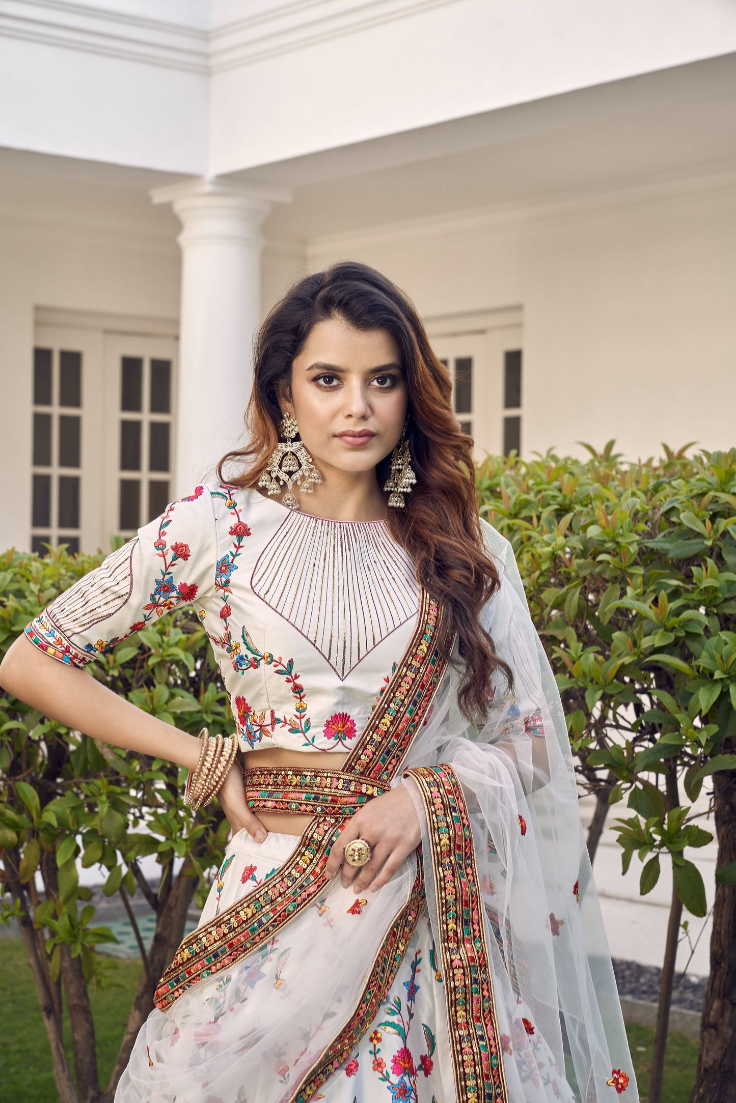 White Embroidered Sequined Lehenga