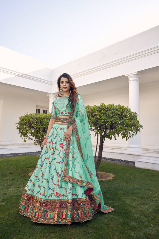 Sea Green Embroidered Sequined Lehenga  With Dupatta
