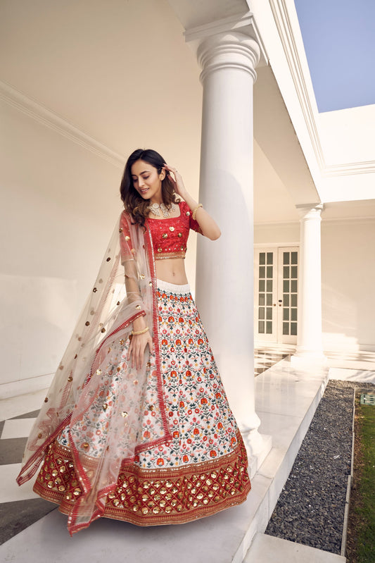 White Embroidered Sequined Lehenga Set