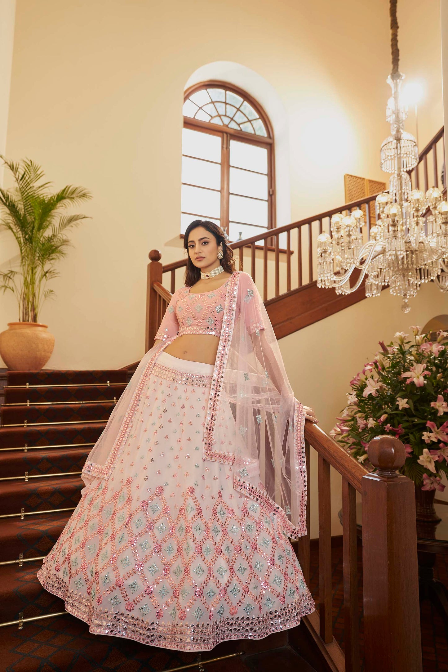 Dazzling Pink Embroidered Georgette Lehenga Choli