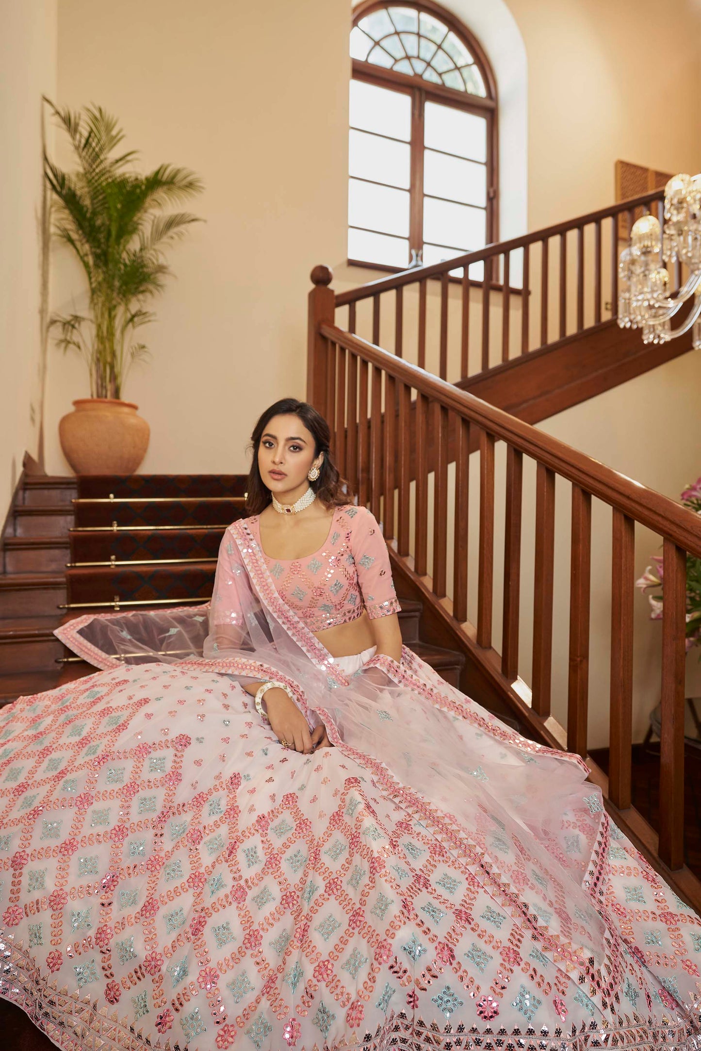Dazzling Pink Embroidered Georgette Lehenga Choli