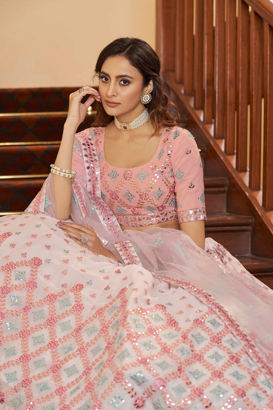 Dazzling Pink Embroidered Georgette Lehenga Choli