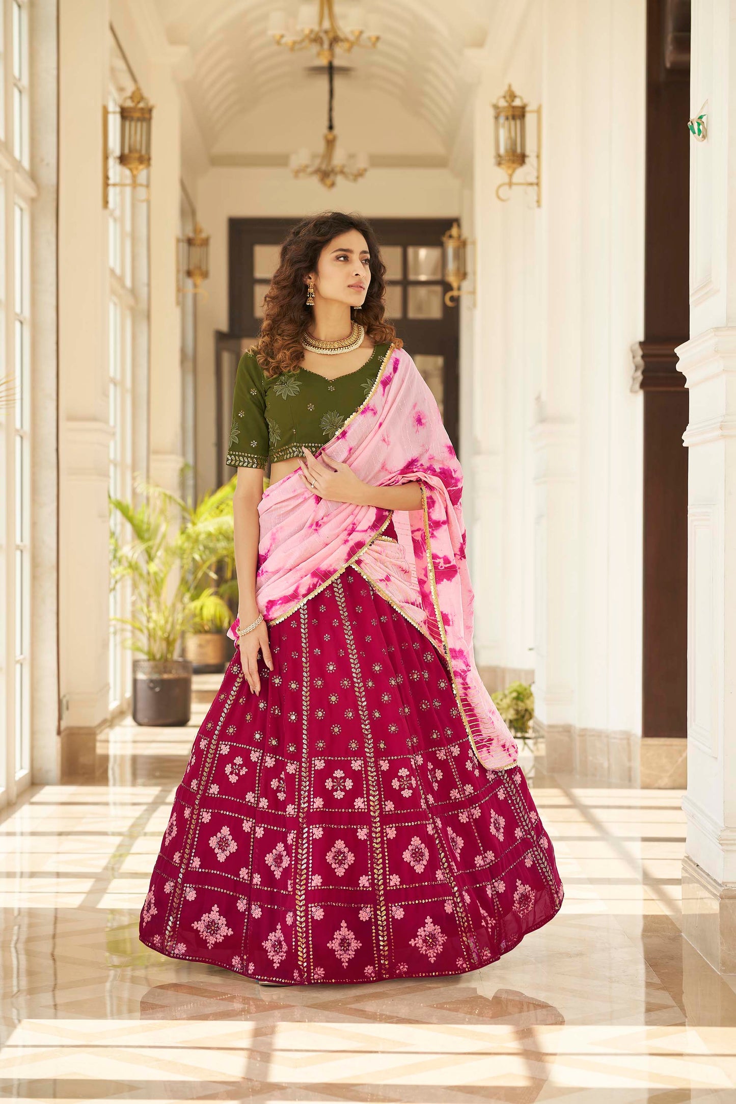 Royal Green Sequins Embroidered Lehenga Choli