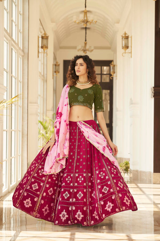 Royal Green Sequins Embroidered Lehenga Choli