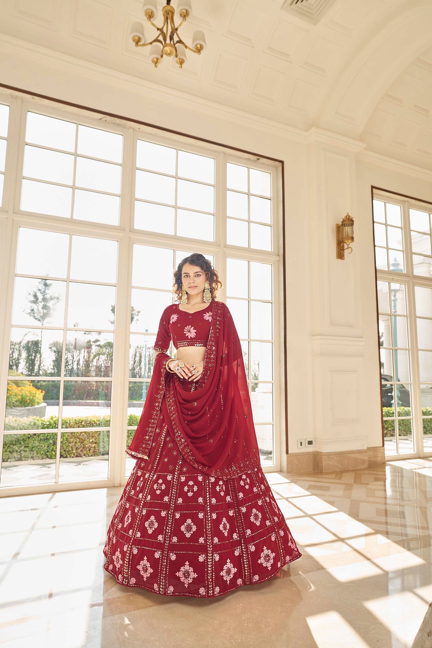 Red Color Embroidered Lehenga with Dupatta