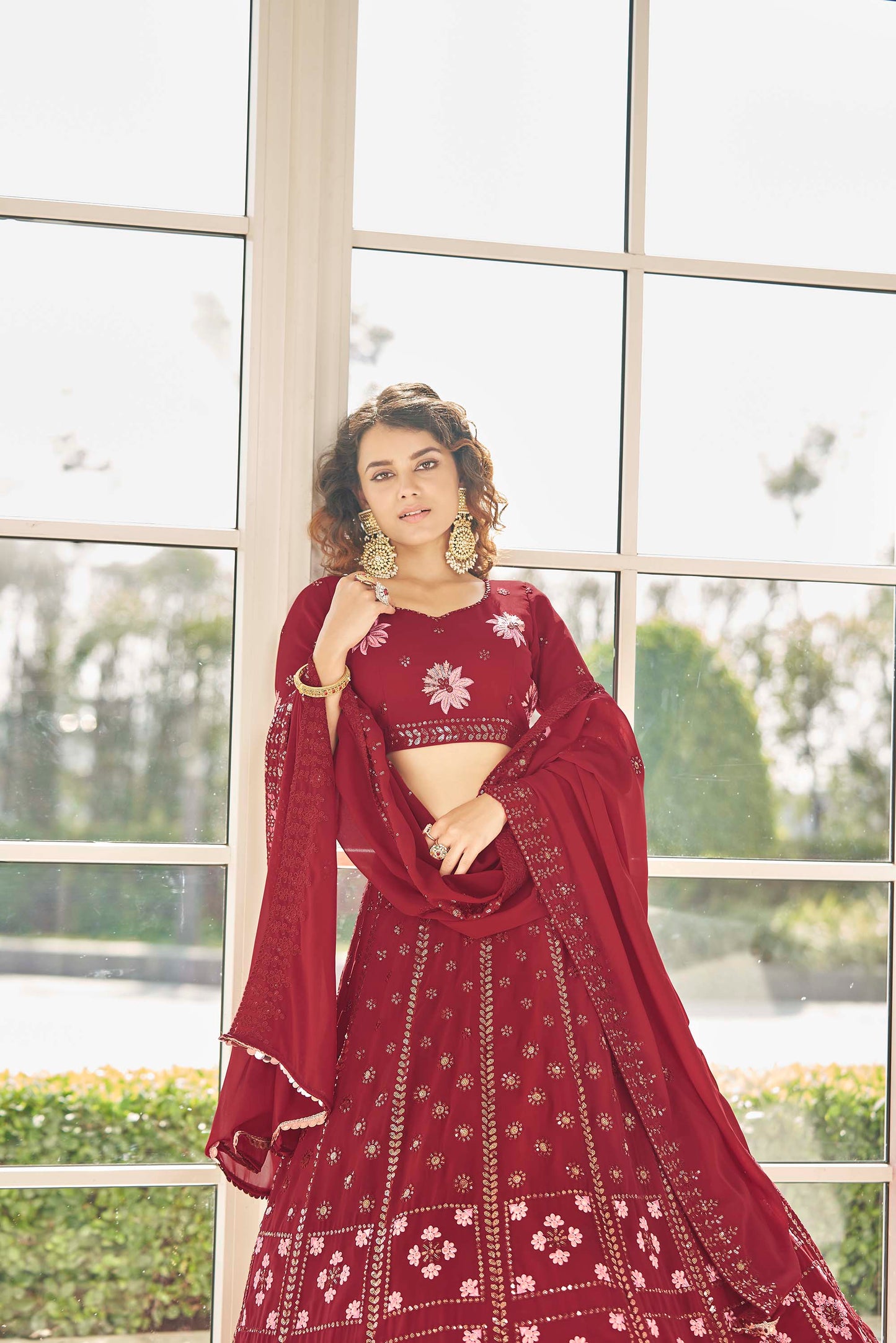Red Color Embroidered Lehenga with Dupatta