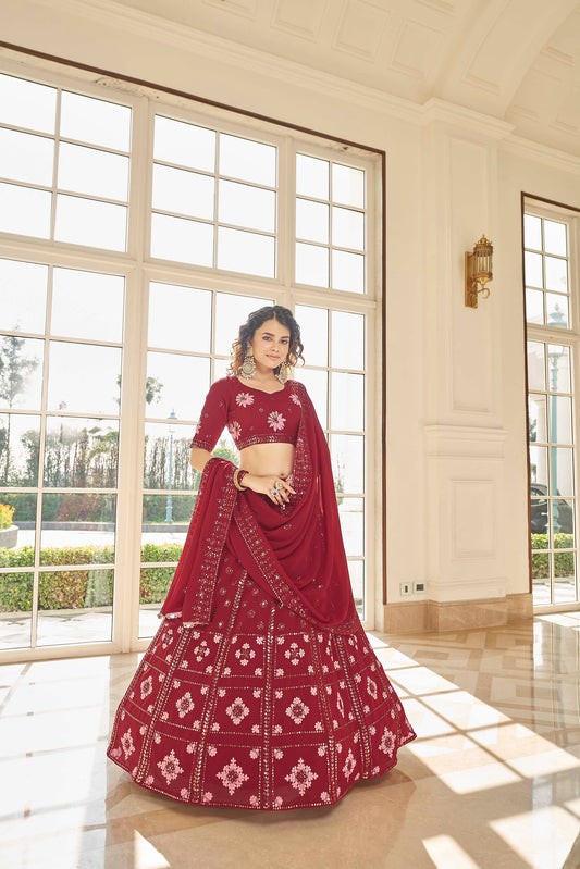 Red Color Embroidered Lehenga with Dupatta