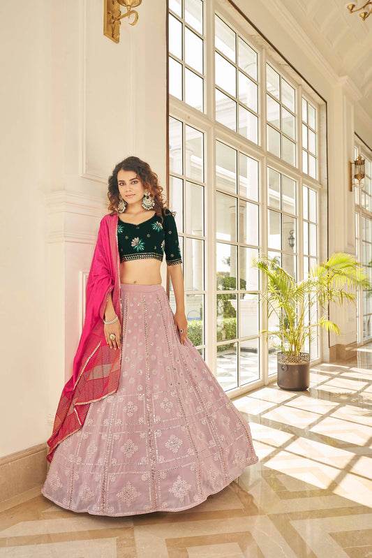 Dusty Pink and Green Lehenga Choli for Mehendi