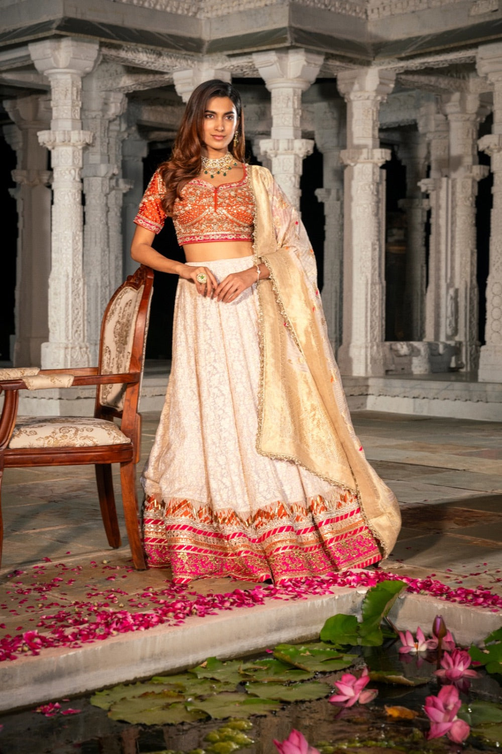 Orange & Cream lucknowi lehenga choli with handwork
