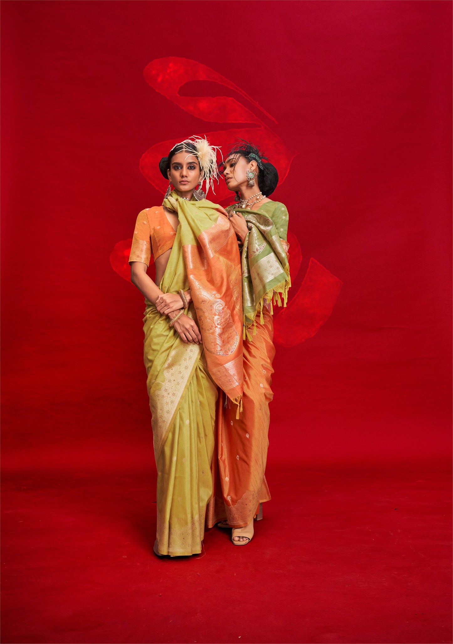 Green Kontessa Tussar Silk Handloom Saree with ikkat Pallu