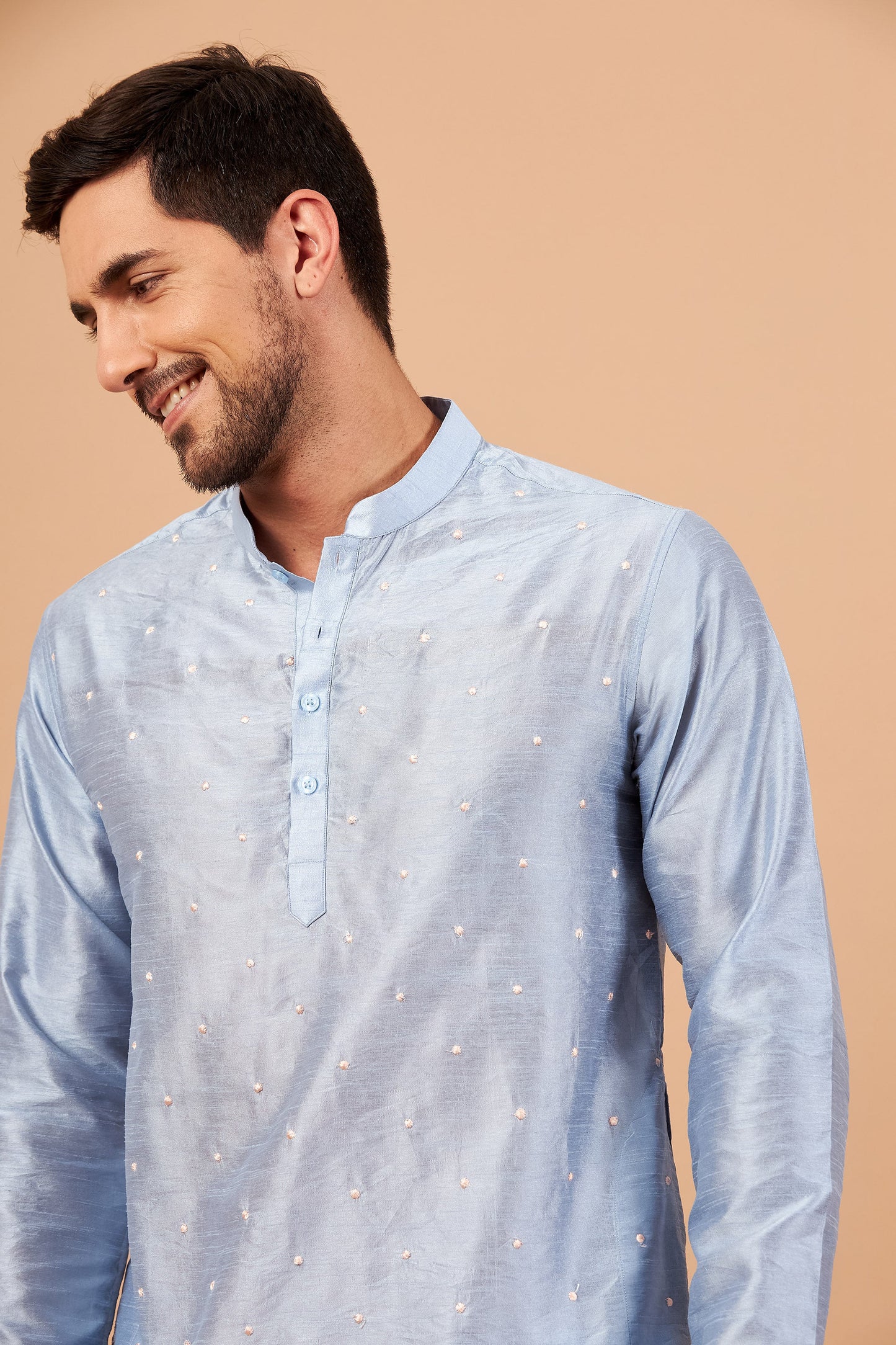 Sky Blue Semi Raw Silk Machine Embroidered Festive ( only Kurta )