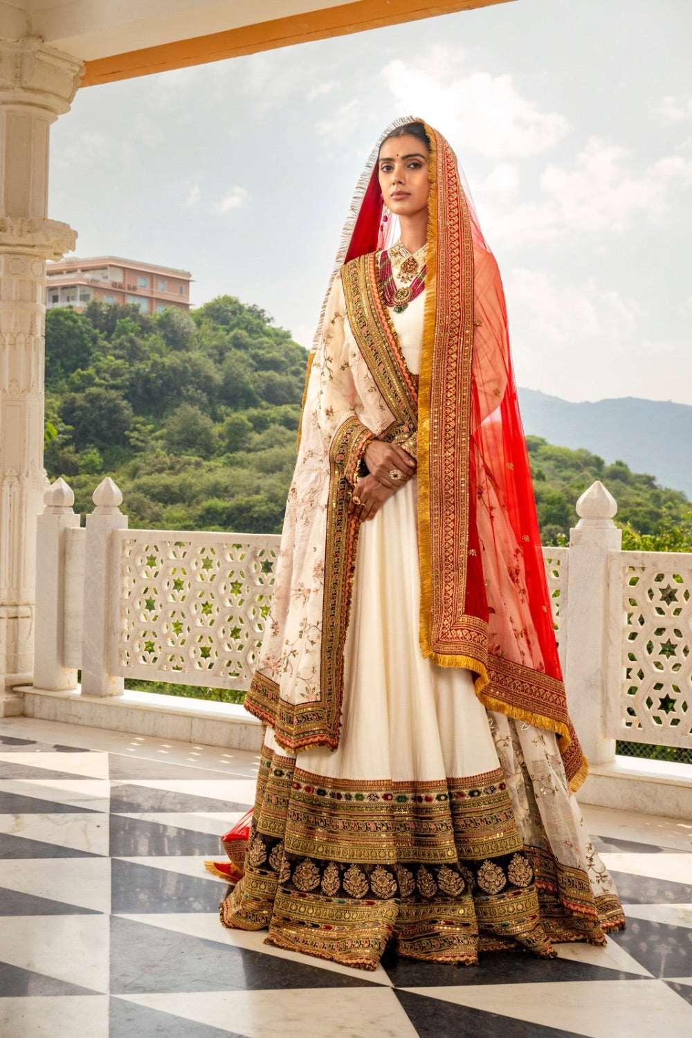 Ivory soft silk lehenga choli with pita work