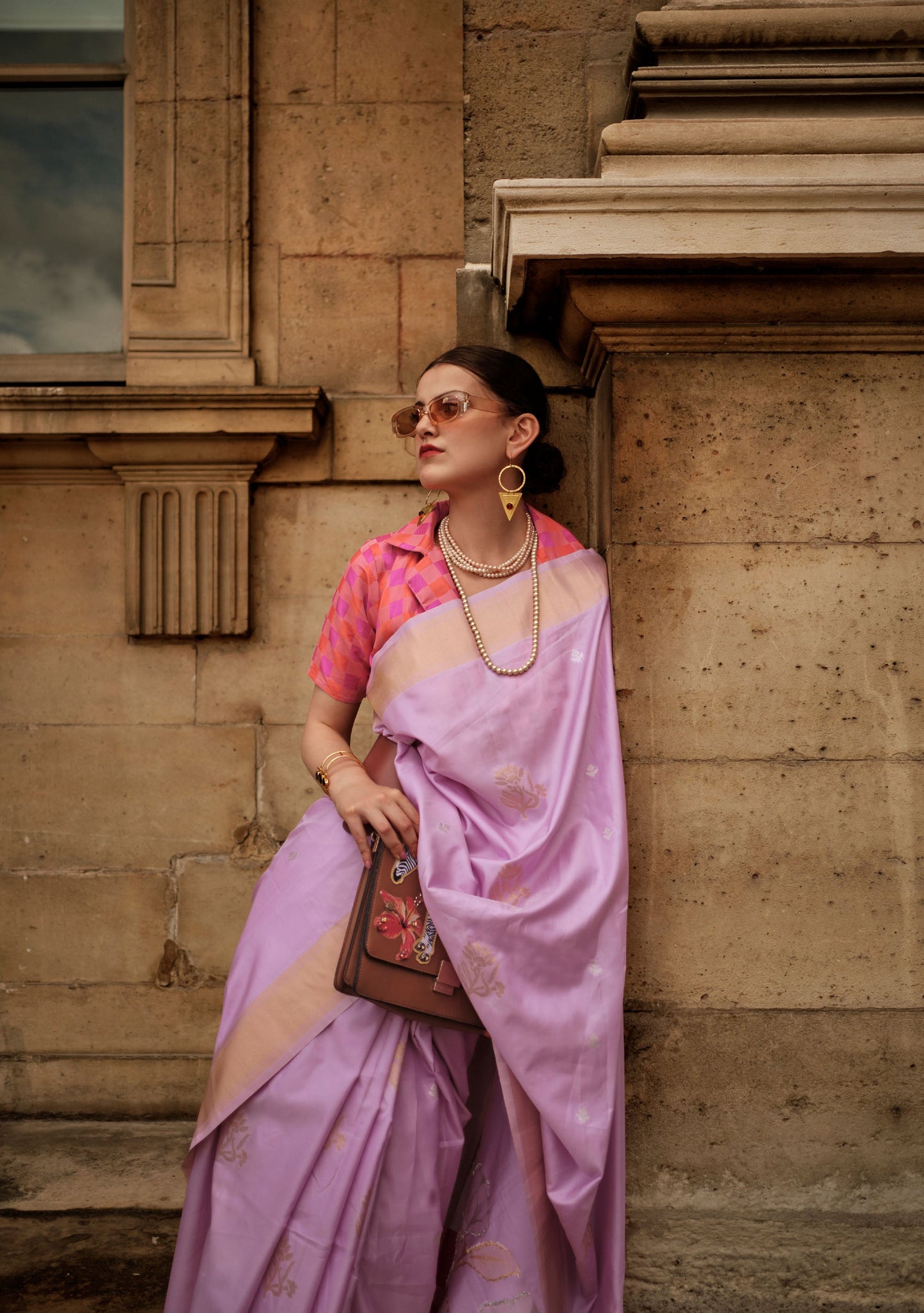 Lavender Kube Soft Silk Handloom Saree