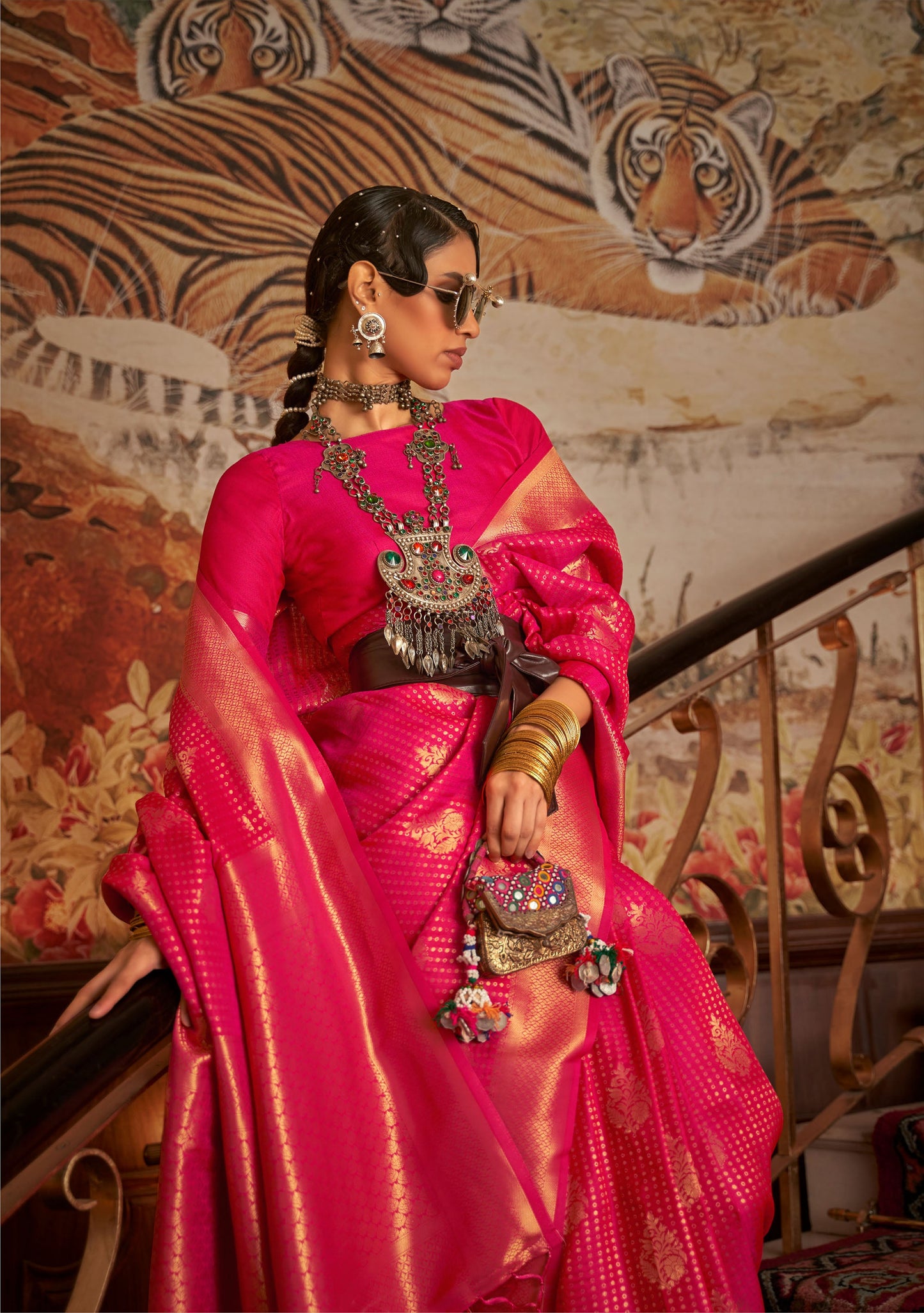 Red Kurina Silk Nylon Chinnon Saree