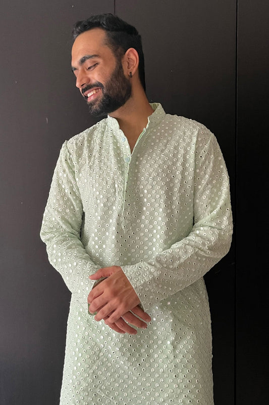 Pista Green Mirror Work Festive ( only Kurta )