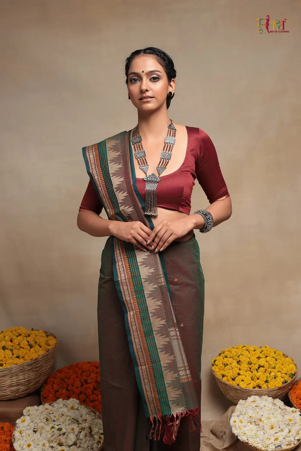 Maroon Handloom Pure Cotton Kanchi Saree