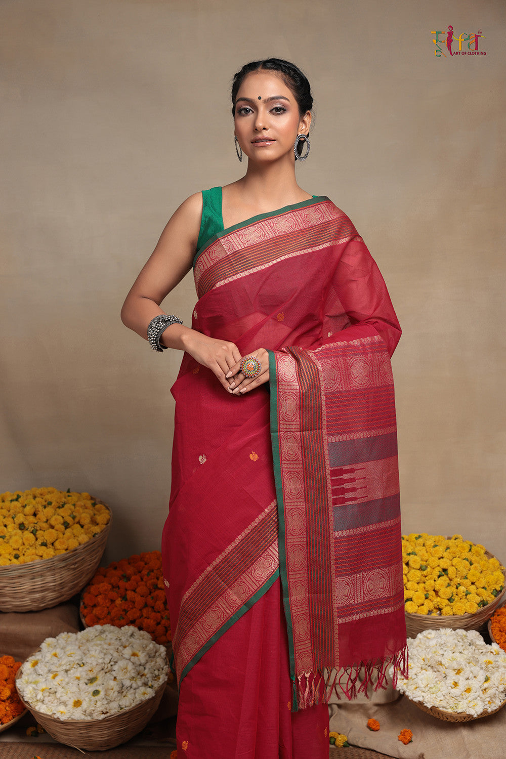 Handloom Magenta Pure Cotton Kanchi Saree