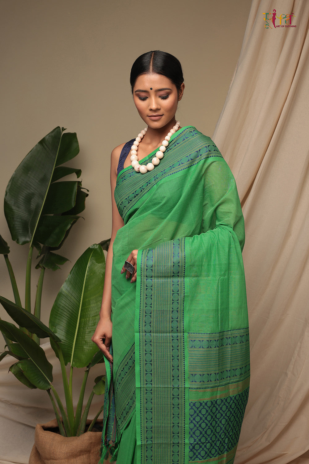 Green Pure Cotton Handloom Kanchi Saree