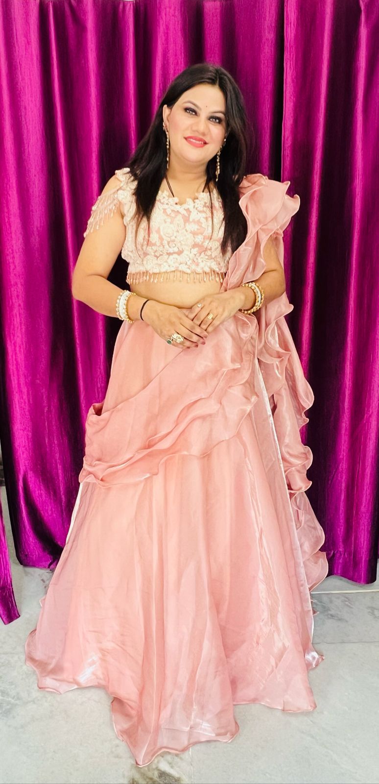 Coral Jimmy Choo embroidered Cocktail lehenga