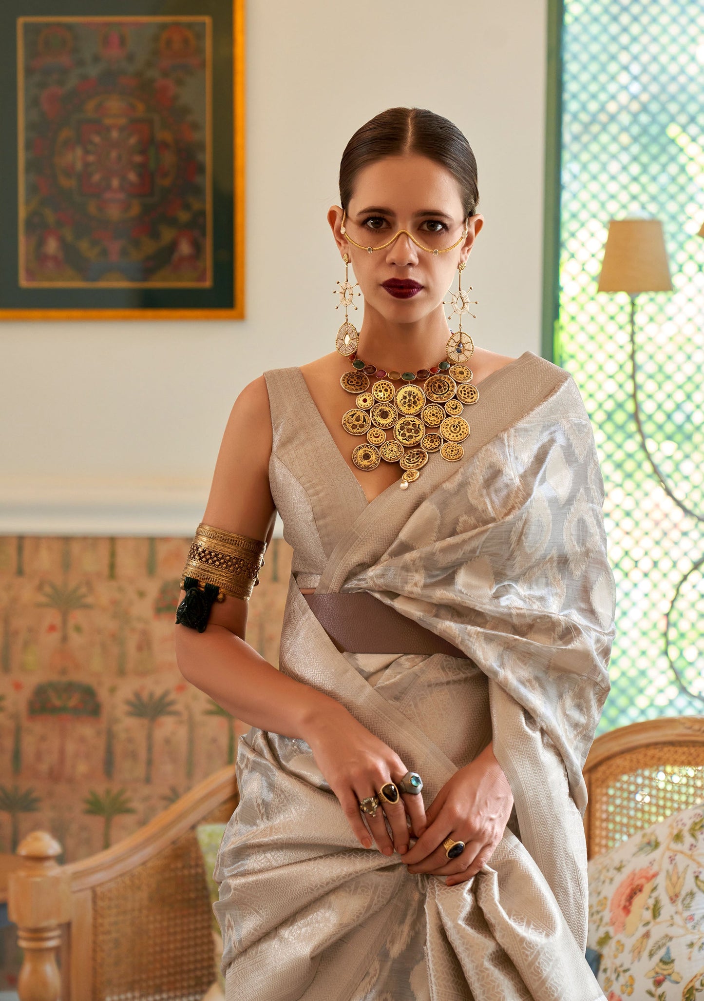 Silver Kalki Multi Tissue Zari Handloom Saree