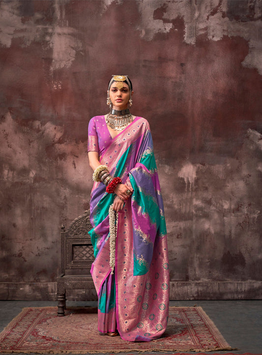 Teal Green Kookal Rangkaat Handloom Silk Saree