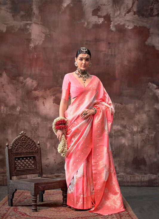 Light Peach Kookal Rangkaat Handloom Silk Saree
