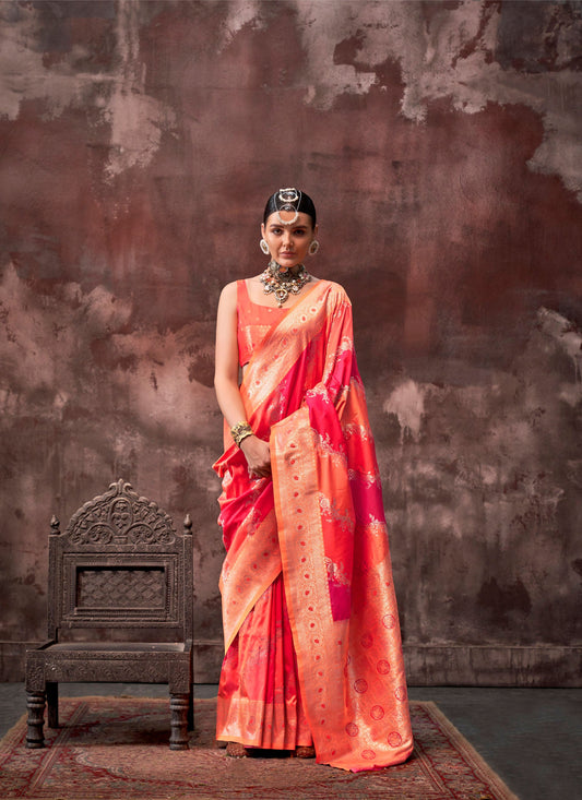 Orange Kookal Rangkaat Handloom Silk Saree
