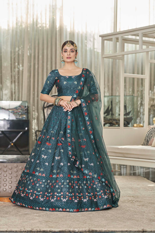 Marvelous Teal Green Color Art silk Lehenga