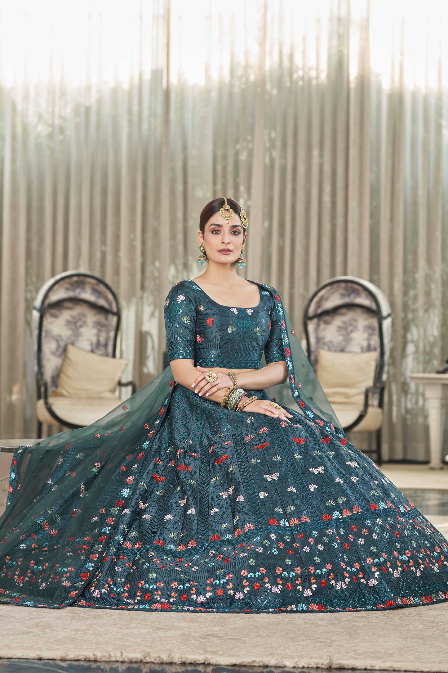 Marvelous Teal Green Color Art silk Lehenga