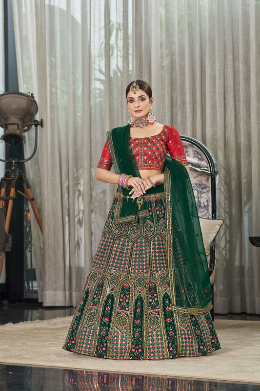 Beautiful Green Color Faux Georgette Lehenga