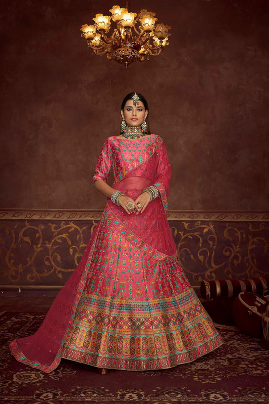 Pink Art Silk Wedding Wear Lehenga