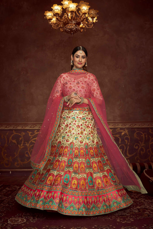 Peach Swarovski Silk Lehenga Choli