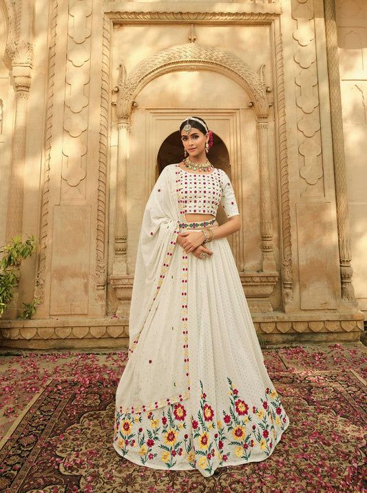 Beautiful Off-White Georgette Haldi Lehenga