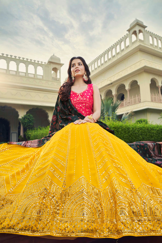 Yellow Color Haldi Georgette Lehenga