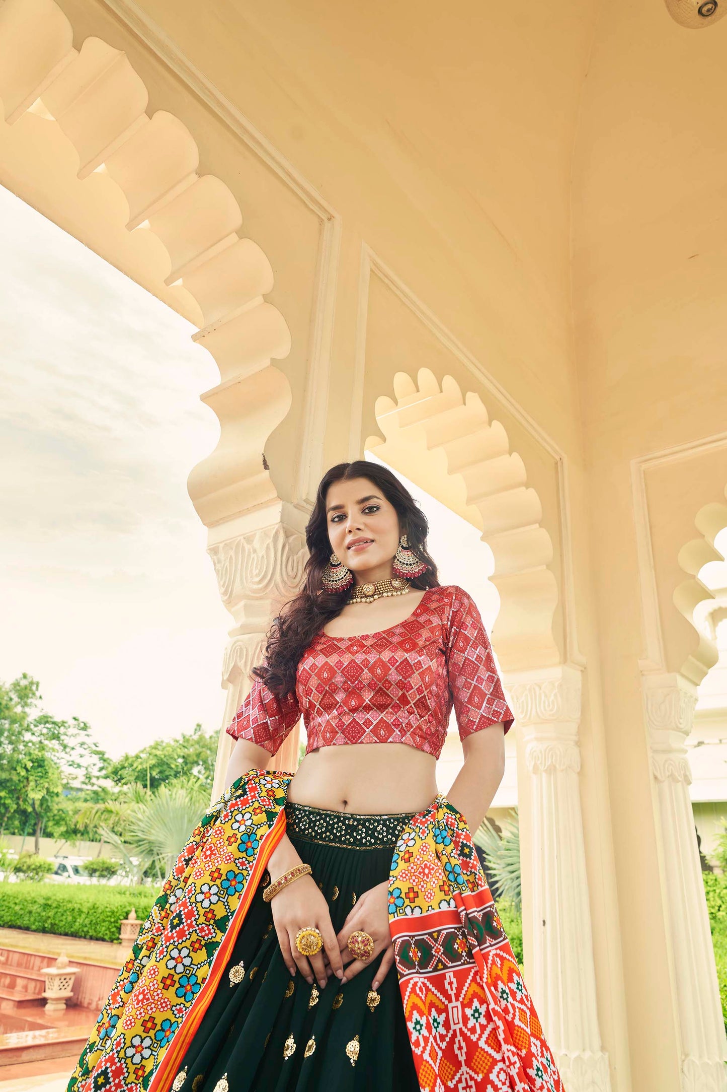 Precious Dark Green Georgette Lehenga