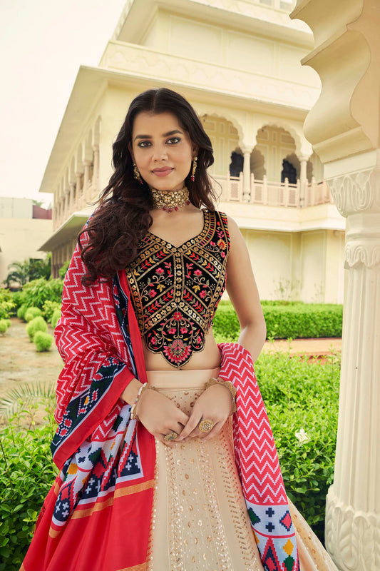 Wonderful Beige Sequins Work Georgette Bridesmaid Lehenga