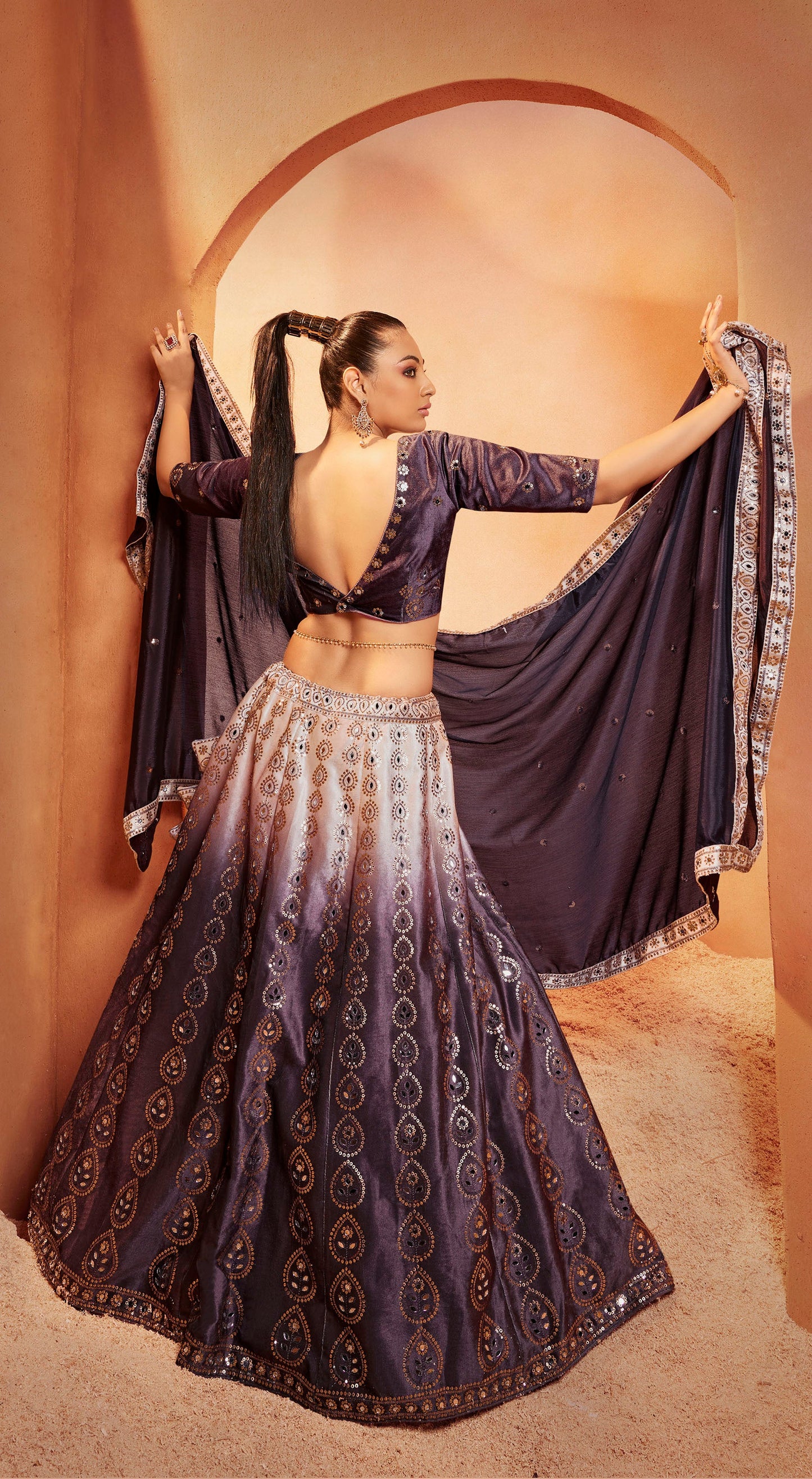 Purple Color Velvet Sequence Work Lehenga