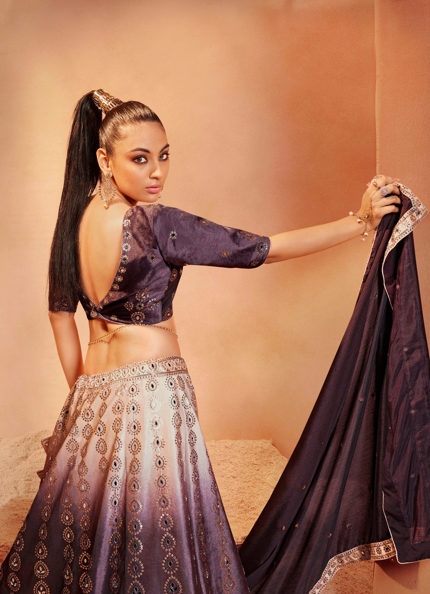 Purple Color Velvet Sequence Work Lehenga
