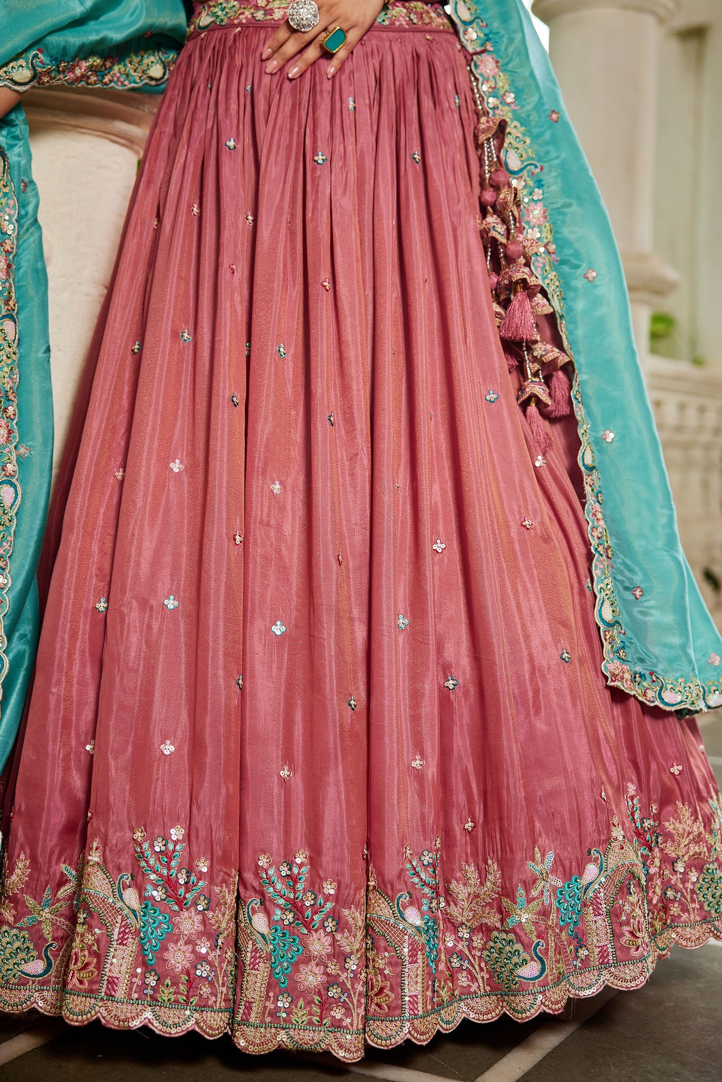 Pink colour Satin Sequins embroidery Lehenga choli & Dupatta