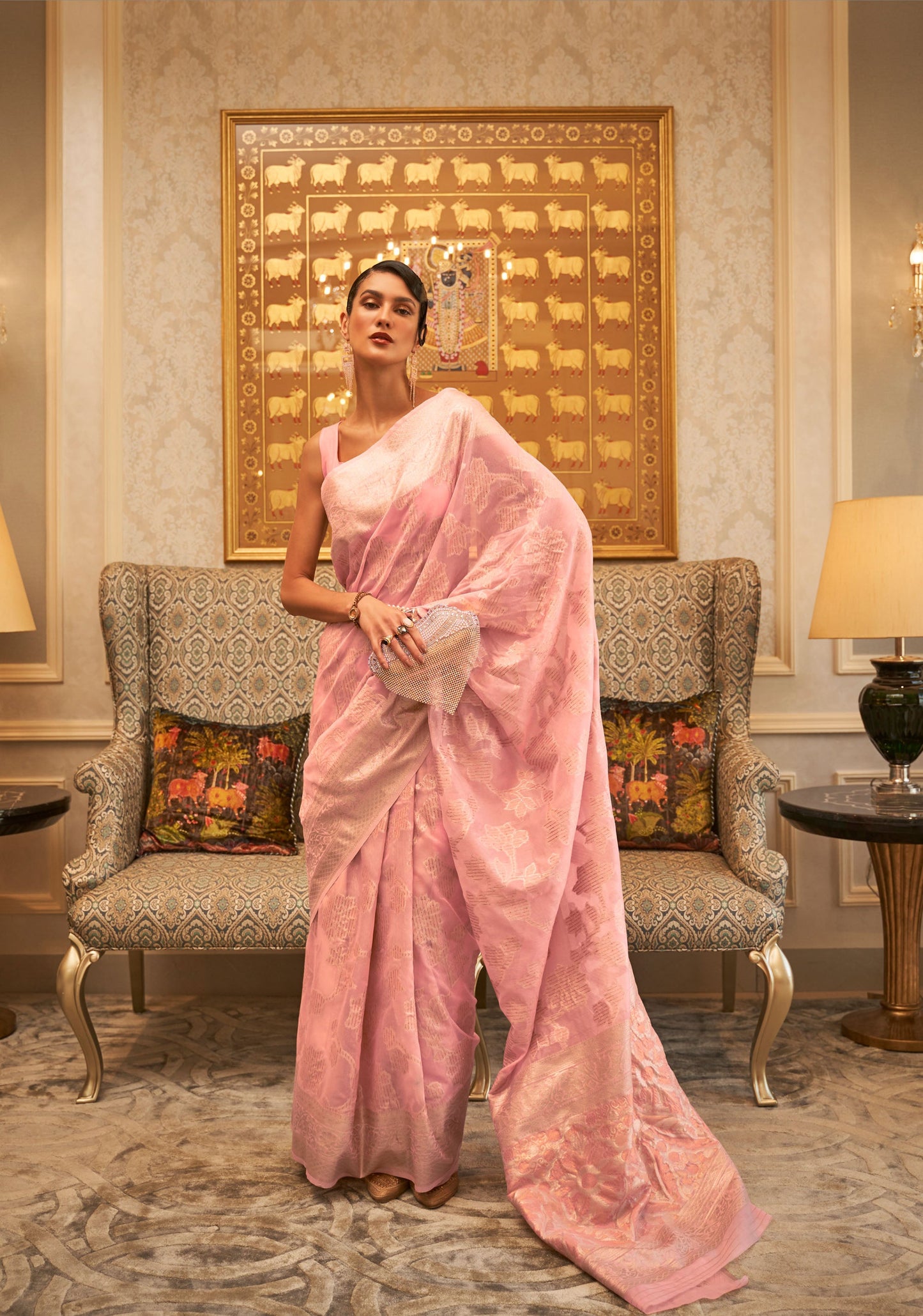 Peach Kyma Silk Modal Handloom Saree