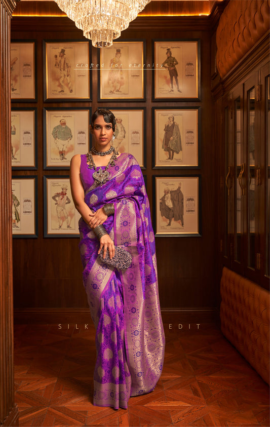 Violet Kosmic Silk Handloom Saree