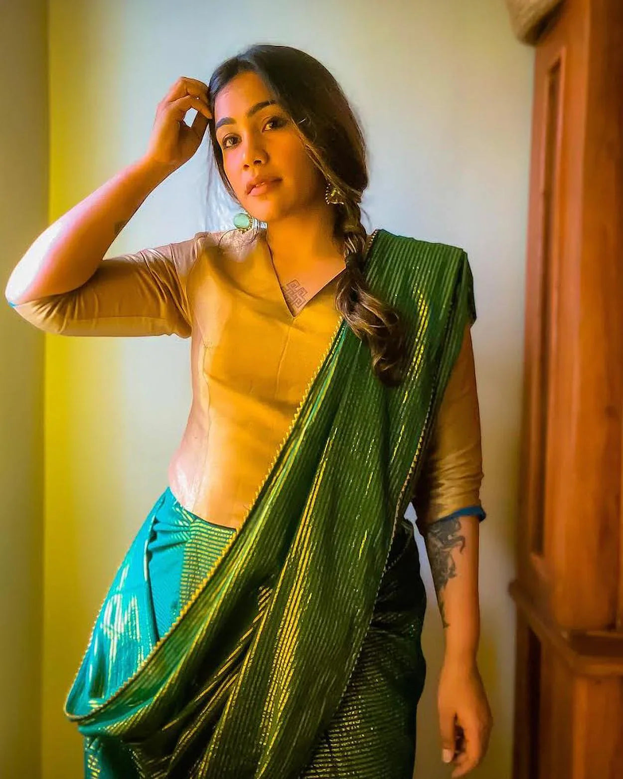 Saira Green Zari Pure Cotton Saree