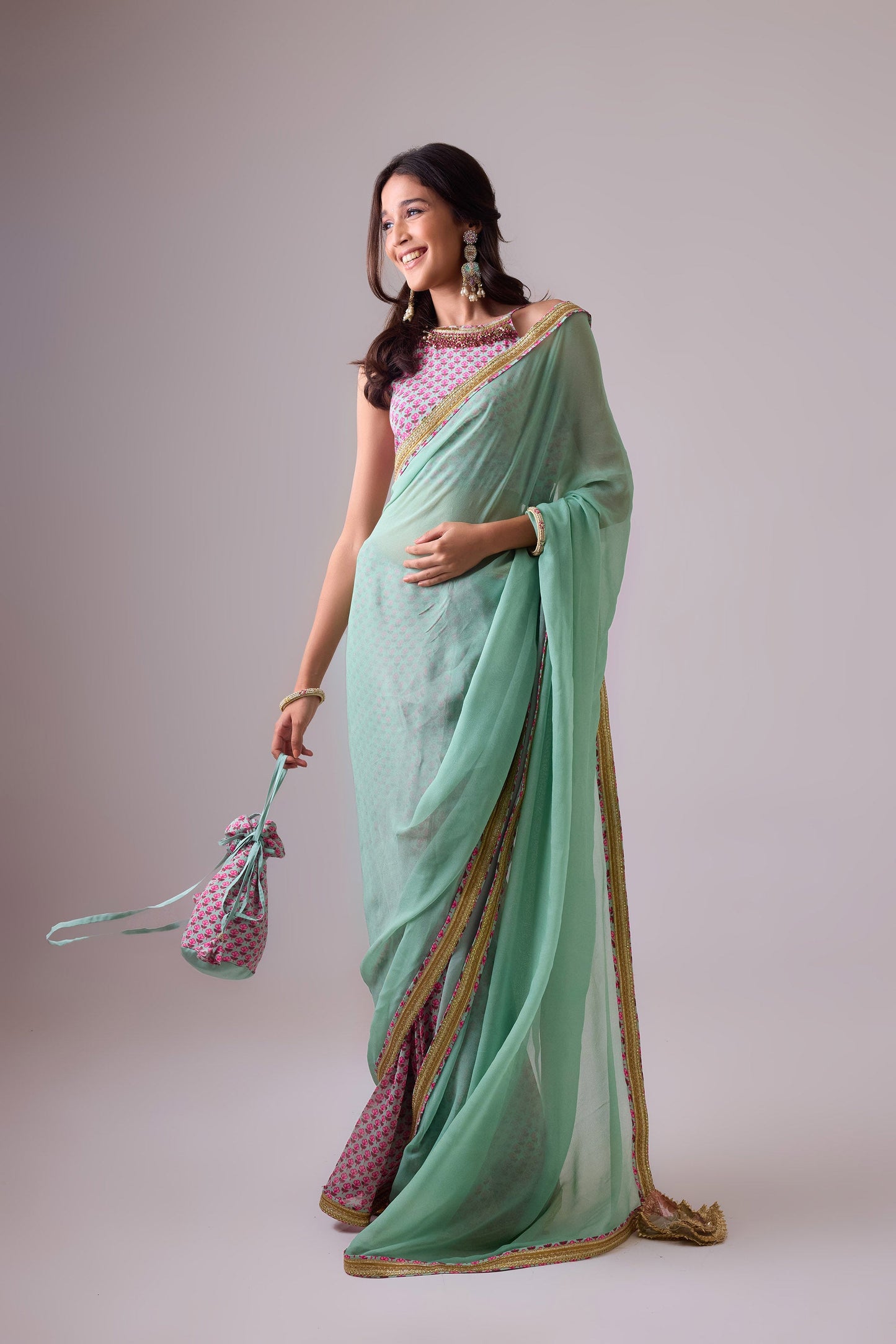 Pista Georgette saree with crepe blouse