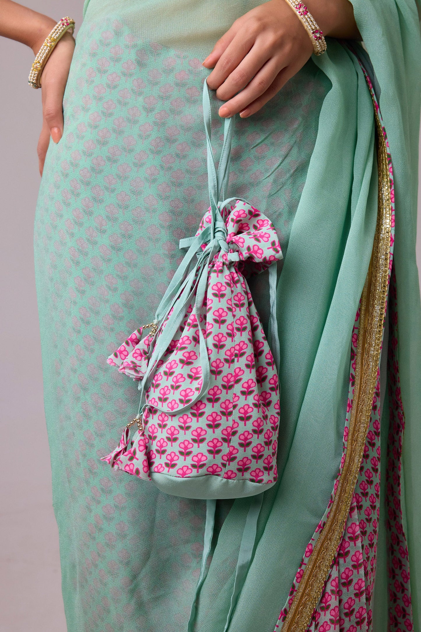 Pista Georgette saree with crepe blouse