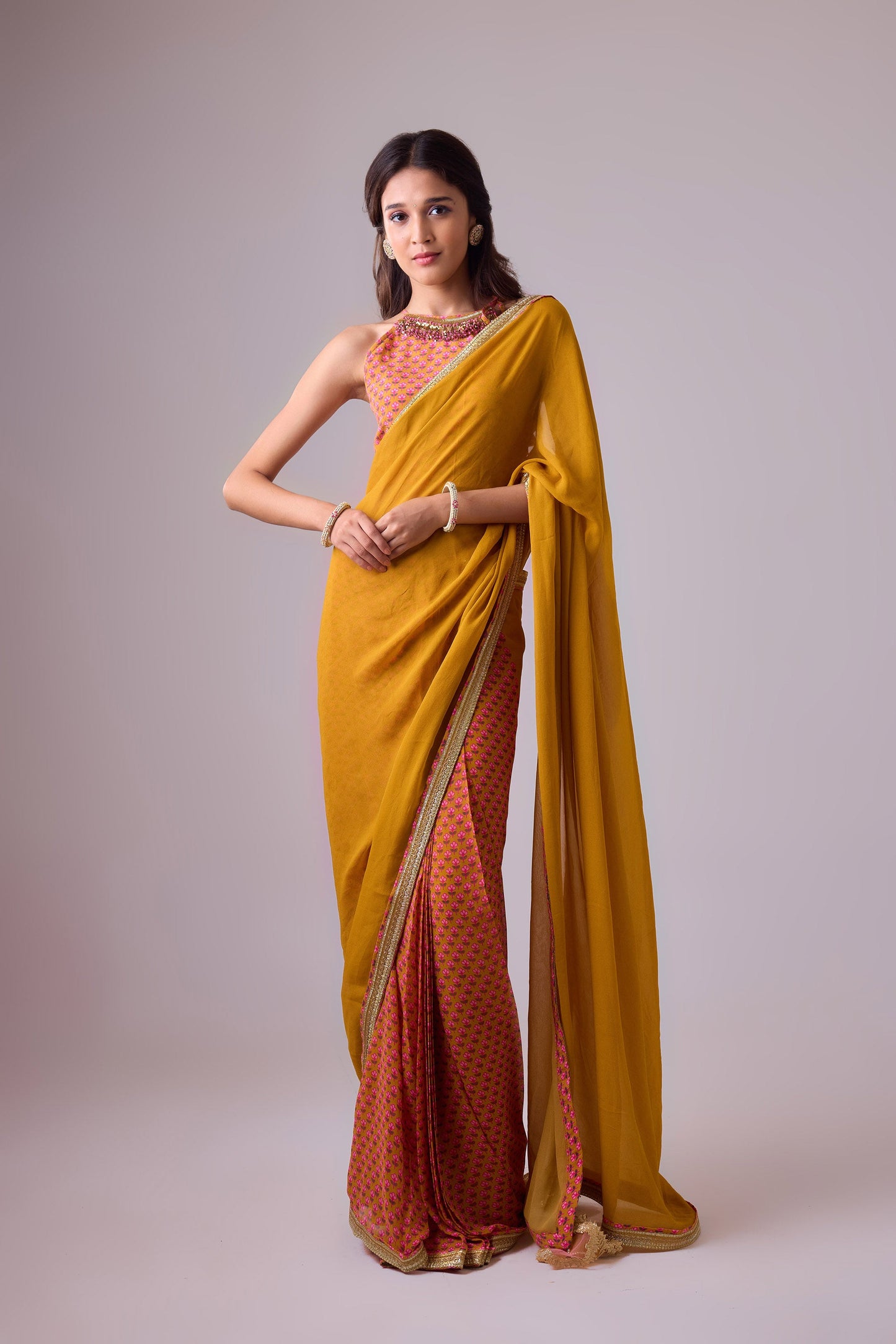 Pink Georgette saree with crepe blouse